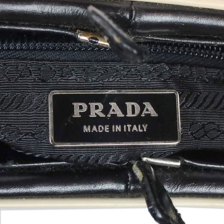 Prada Black Vitello Leather Kiss Lock Frame Bag