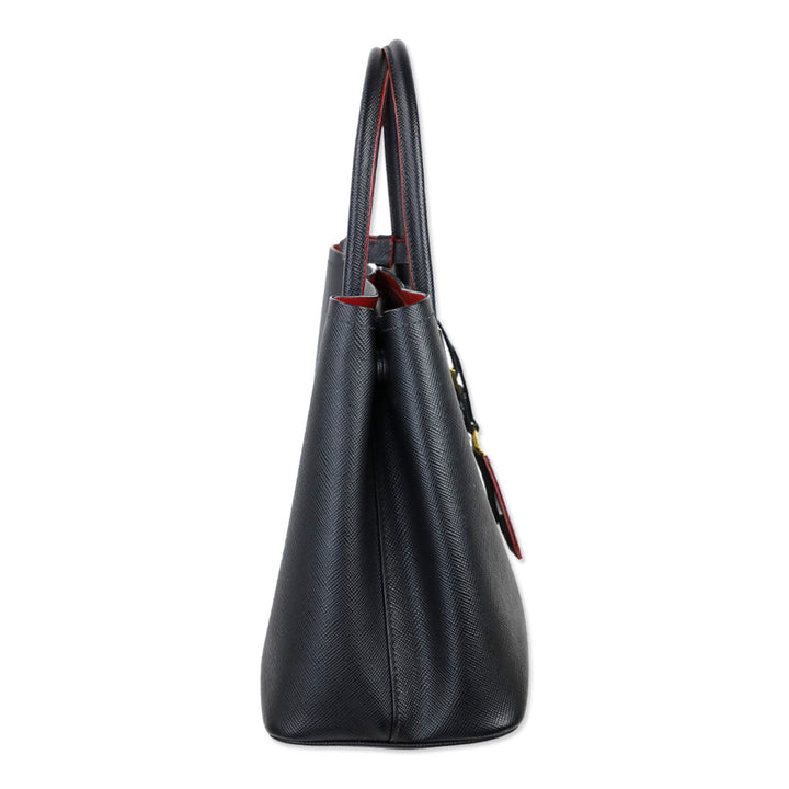 Prada Black/Fiery Red Saffiano Leather Cuir Medium Double Bag