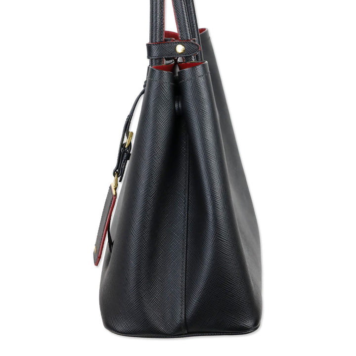 Prada Black/Fiery Red Saffiano Leather Cuir Medium Double Bag