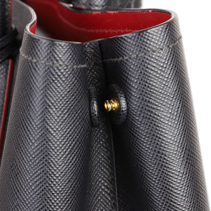 Prada Black/Fiery Red Saffiano Leather Cuir Medium Double Bag