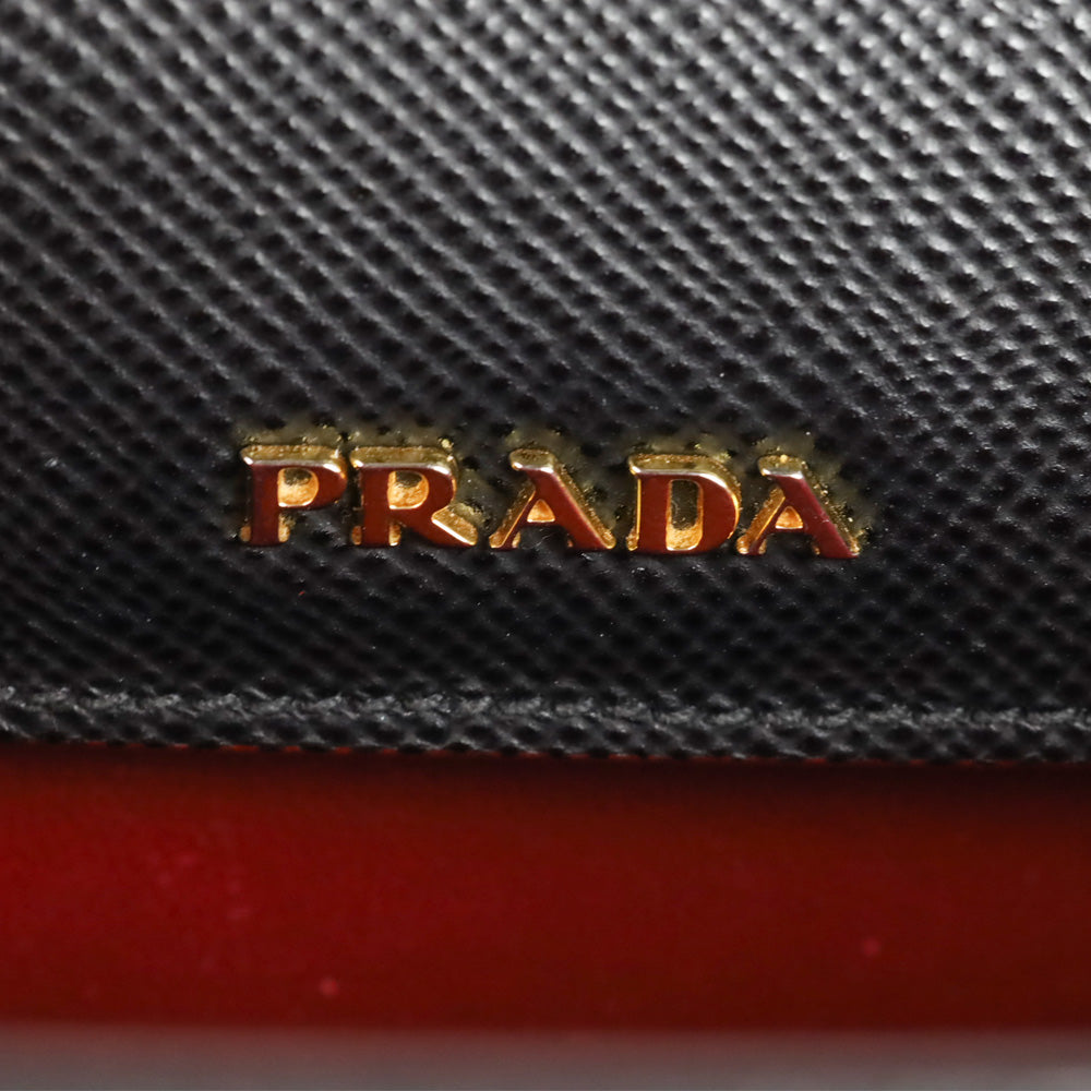 Prada Black/Fiery Red Saffiano Leather Cuir Medium Double Bag