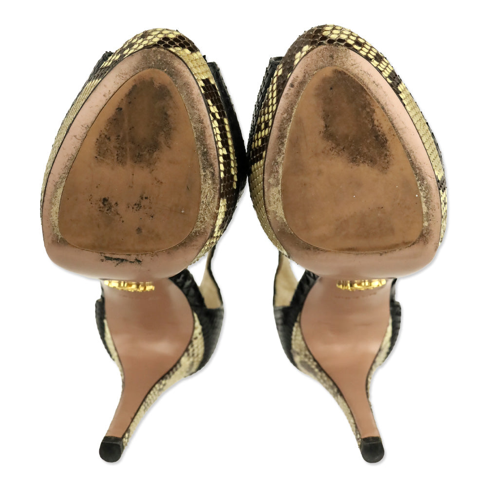 Prada Black/Natural Snakeskin Leather Platform Sandal