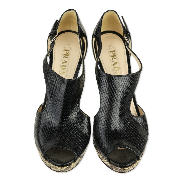 Prada Black/Natural Snakeskin Leather Platform Sandal