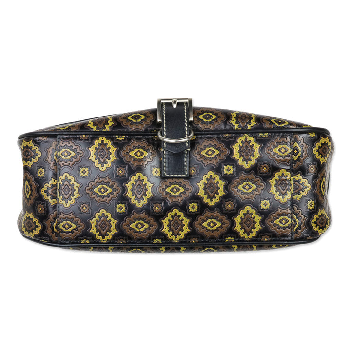 Prada Black/Olive Arabesque Printed Leather Shoulder Bag