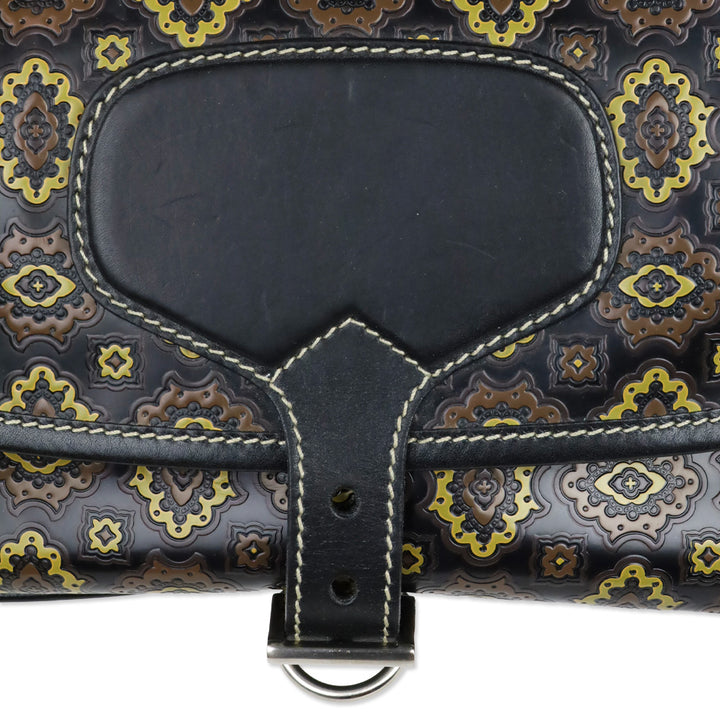 Prada Black/Olive Arabesque Printed Leather Shoulder Bag