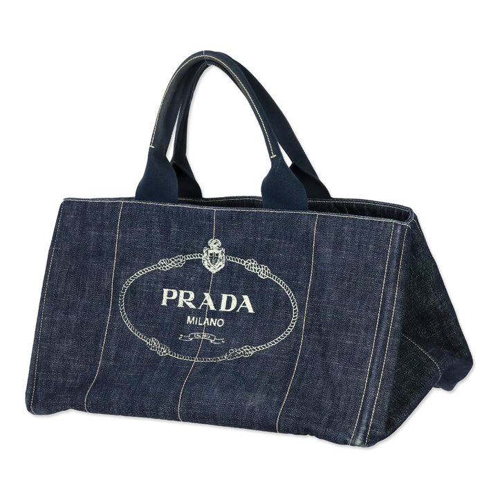 Prada Blue Denim Large Canapa Tote Bag