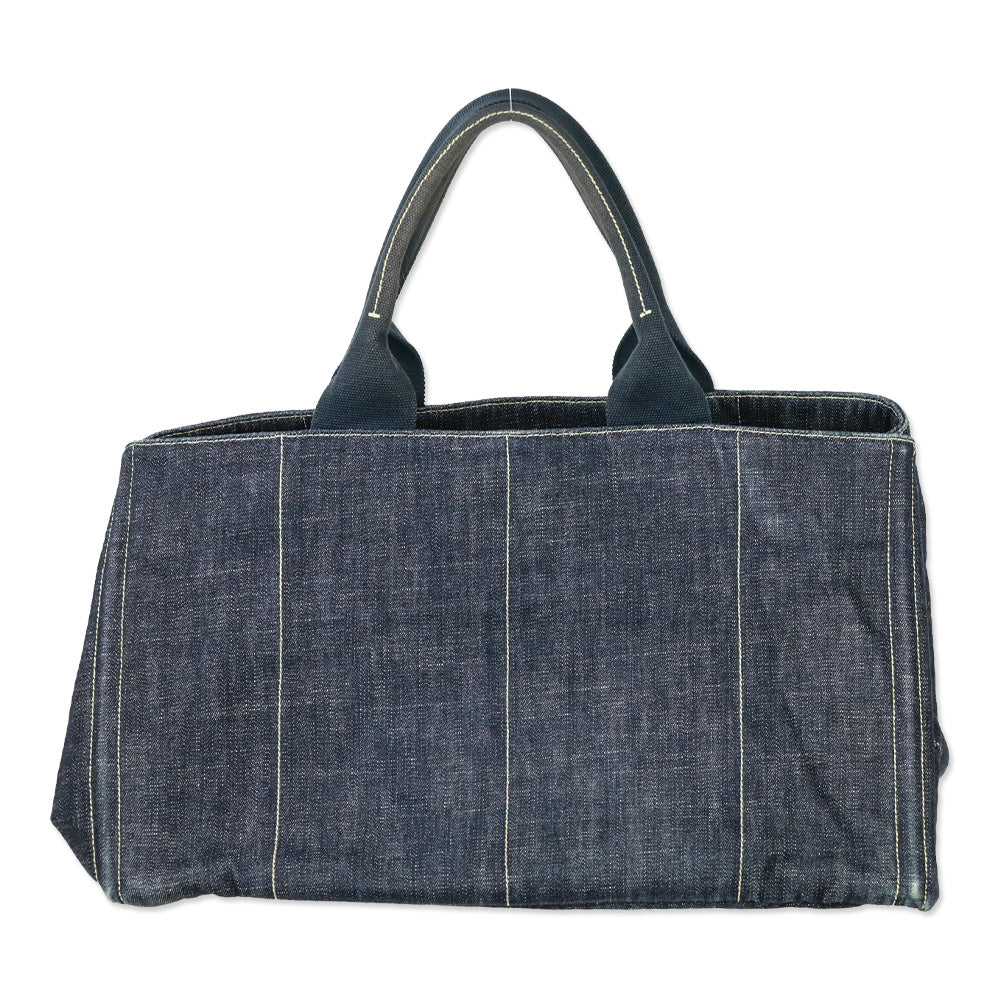 Prada Blue Denim Large Canapa Tote Bag