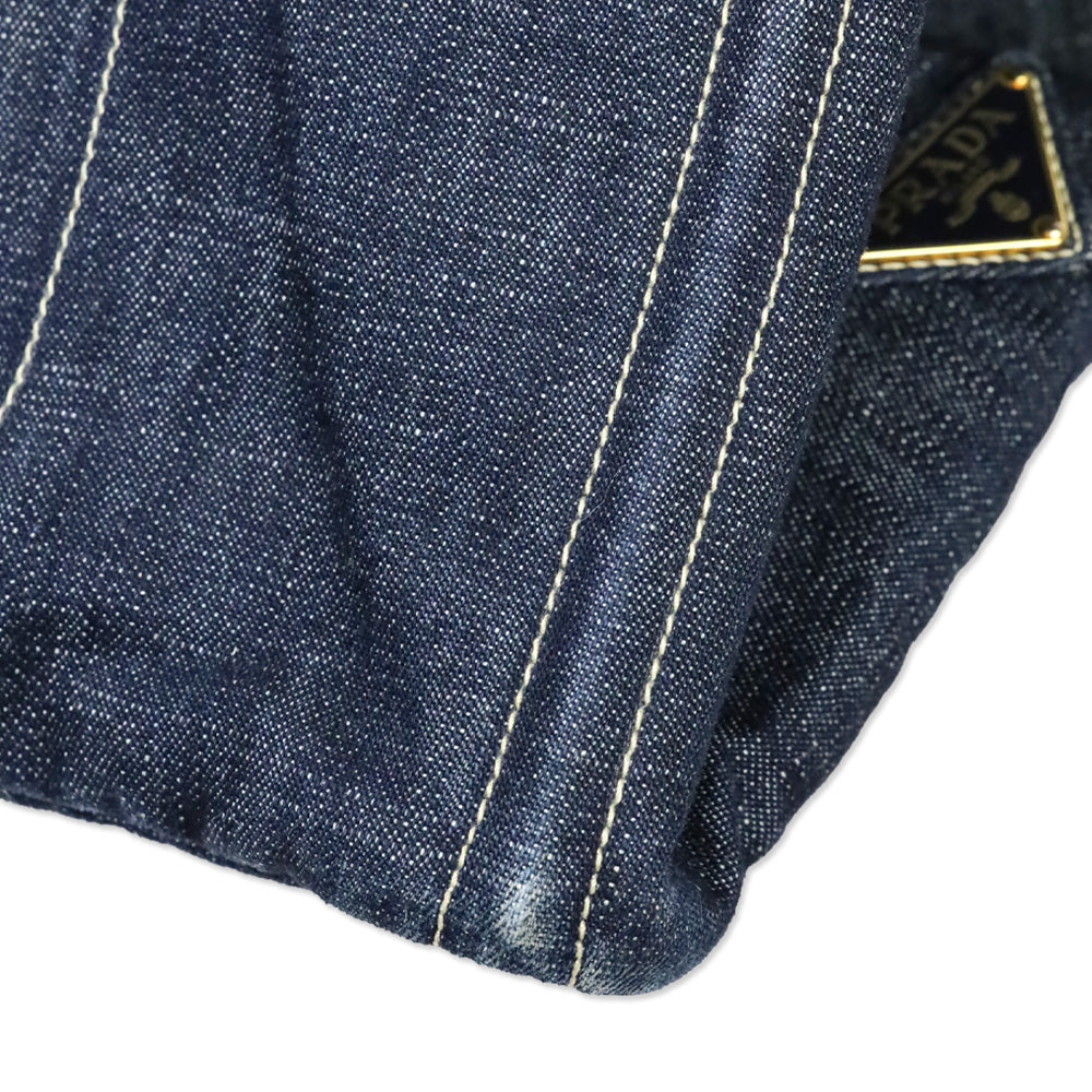 Prada Blue Denim Large Canapa Tote Bag