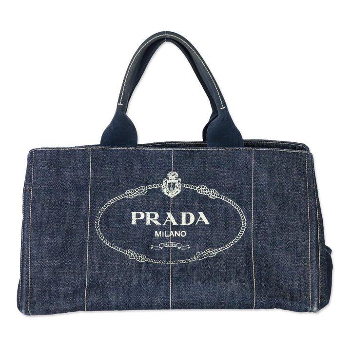 Prada Blue Denim Large Canapa Tote Bag
