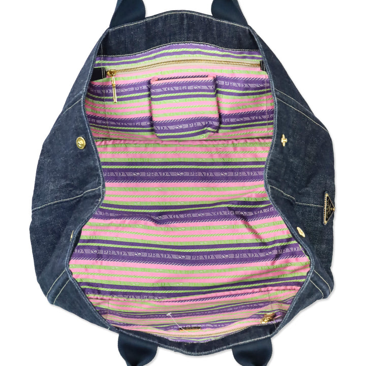 Prada Blue Denim Large Canapa Tote Bag