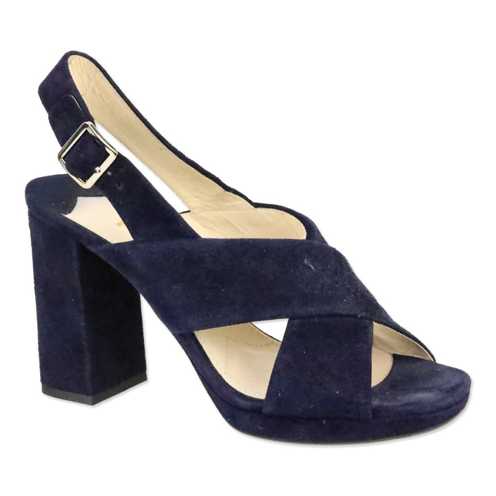 Prada Blue Suede Crisscross Slingback Platform Sandals