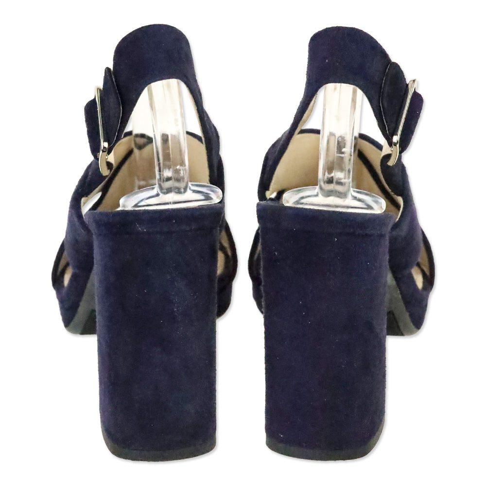 Prada Blue Suede Crisscross Slingback Platform Sandals