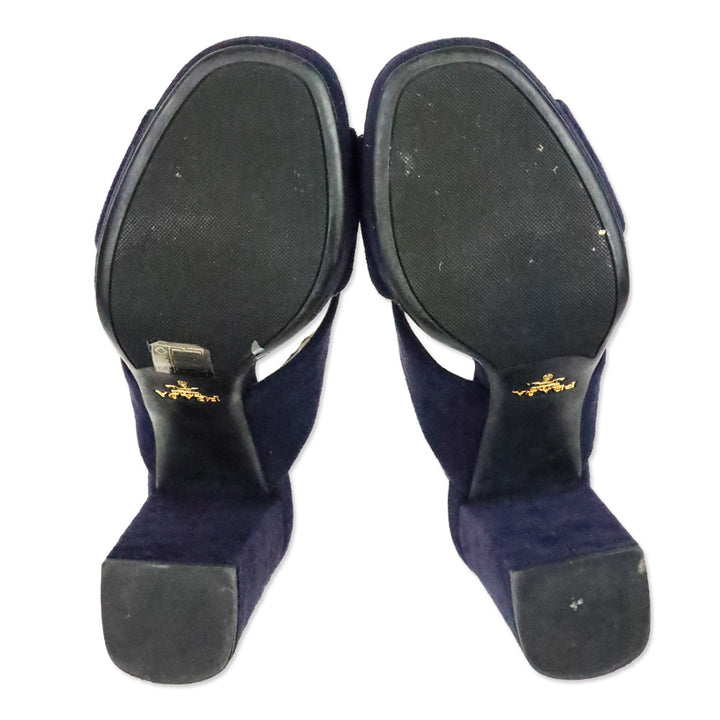 Prada Blue Suede Crisscross Slingback Platform Sandals