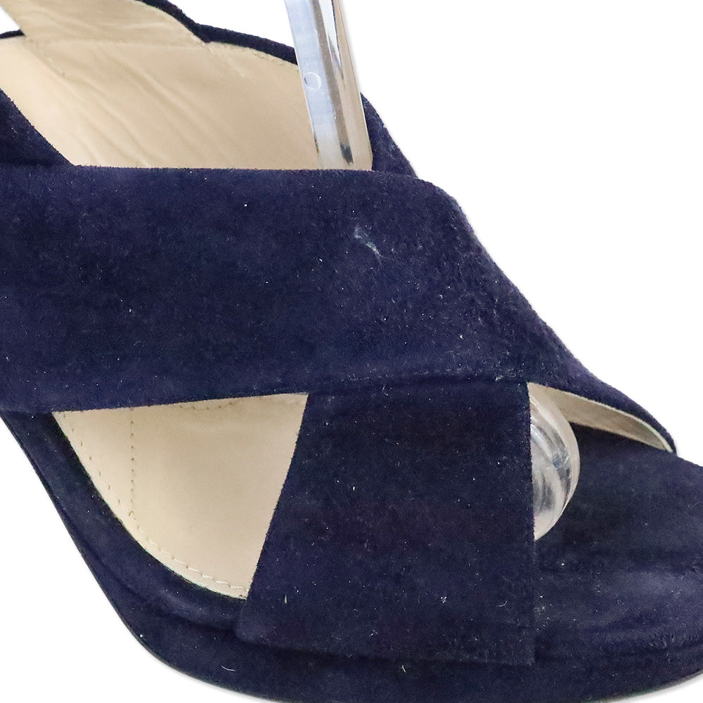 Prada Blue Suede Crisscross Slingback Platform Sandals