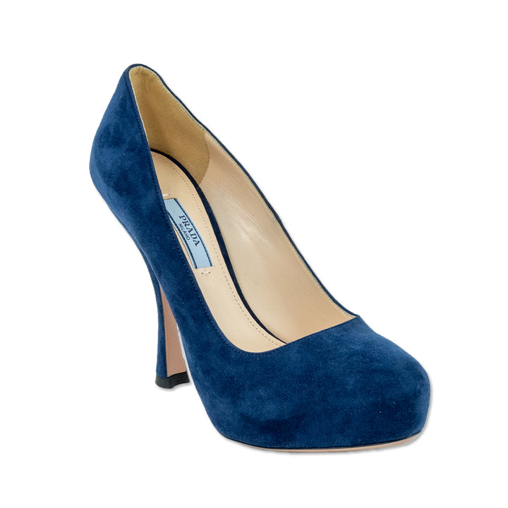 Prada Camoscio Oltremare Navy Suede Platform Stiletto Pumps