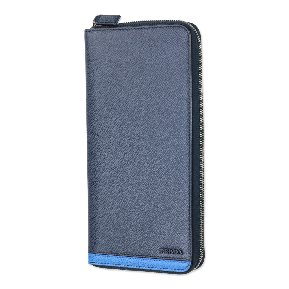 Prada Blue/Navy Micro Grain Calf Leather Long Continental Wallet