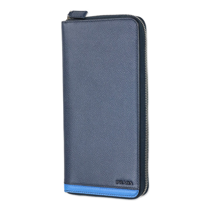 Prada Blue/Navy Micro Grain Calf Leather Long Continental Wallet