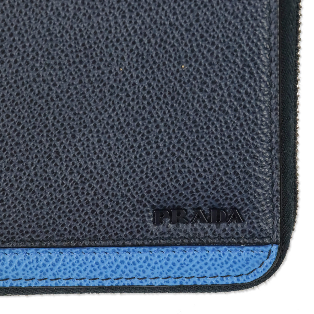 Prada Blue/Navy Micro Grain Calf Leather Long Continental Wallet
