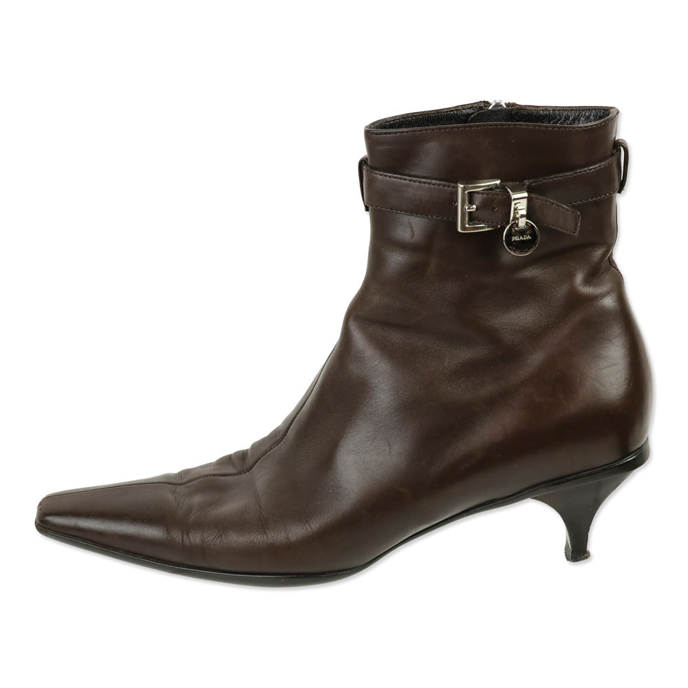 Prada Brown Leather Ankle Booties