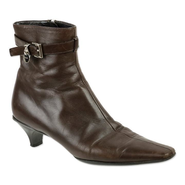Prada Brown Leather Ankle Booties