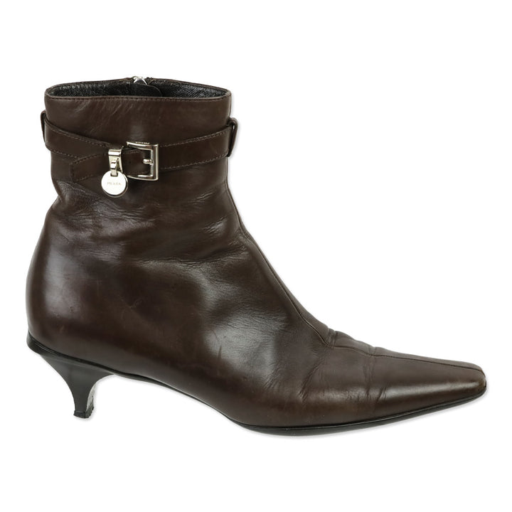 Prada Brown Leather Ankle Booties