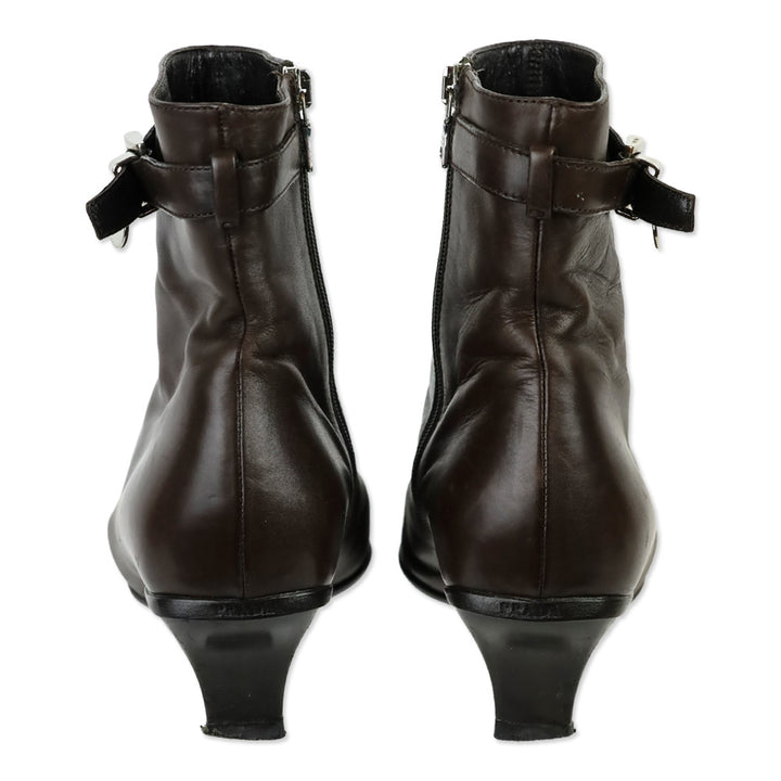 Prada Brown Leather Ankle Booties