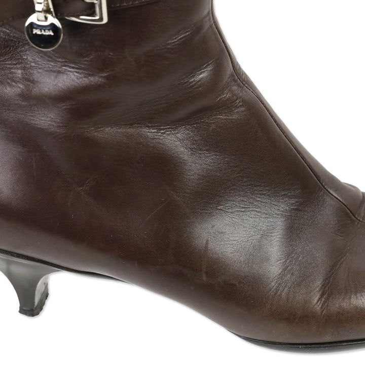 Prada Brown Leather Ankle Booties