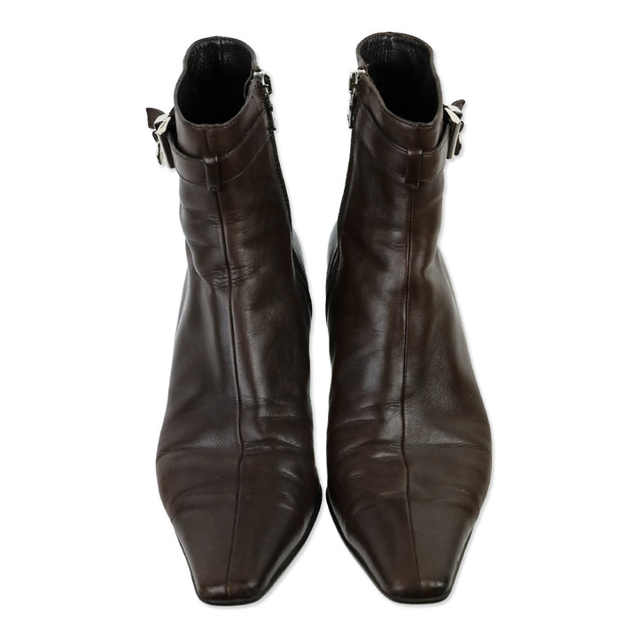 Prada Brown Leather Ankle Booties