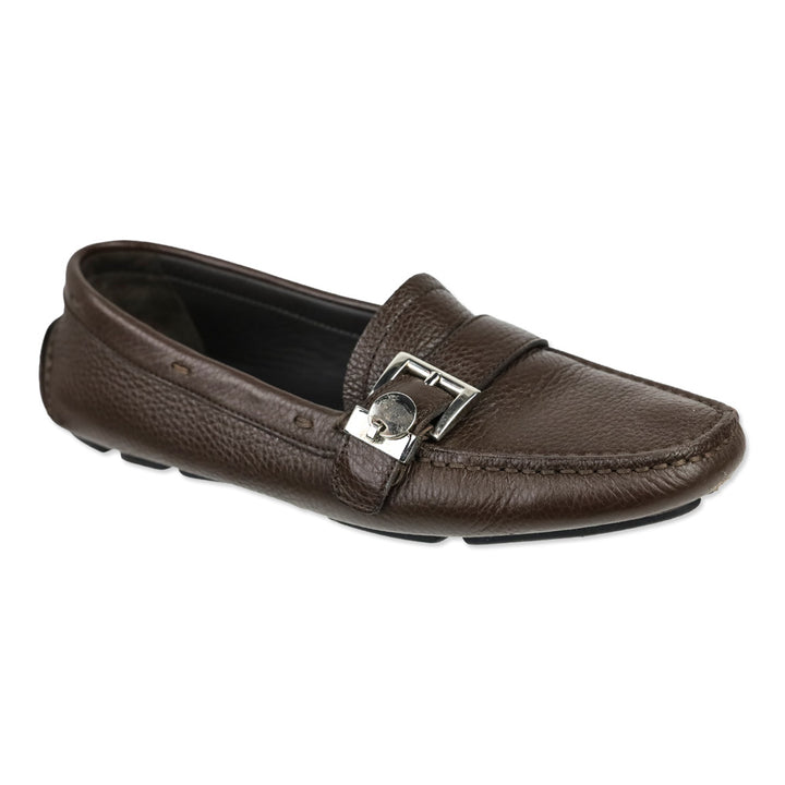 Prada Brown Leather Buckle Moccasin Driver Loafer