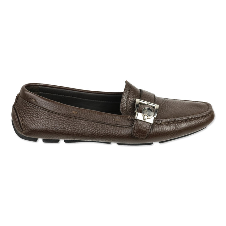 Prada Brown Leather Buckle Moccasin Driver Loafer