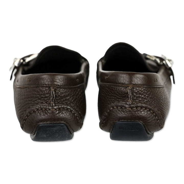 Prada Brown Leather Buckle Moccasin Driver Loafer