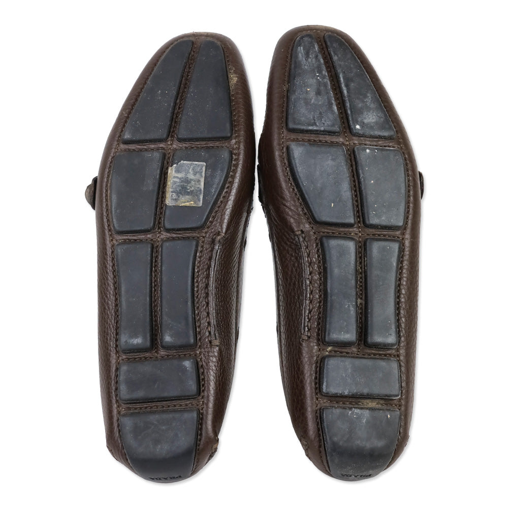 Prada Brown Leather Buckle Moccasin Driver Loafer