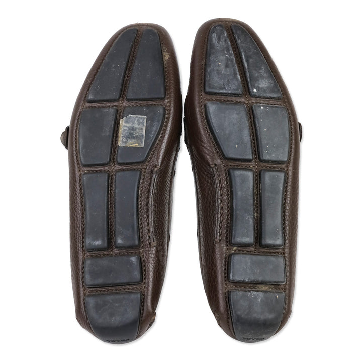 Prada Brown Leather Buckle Moccasin Driver Loafer