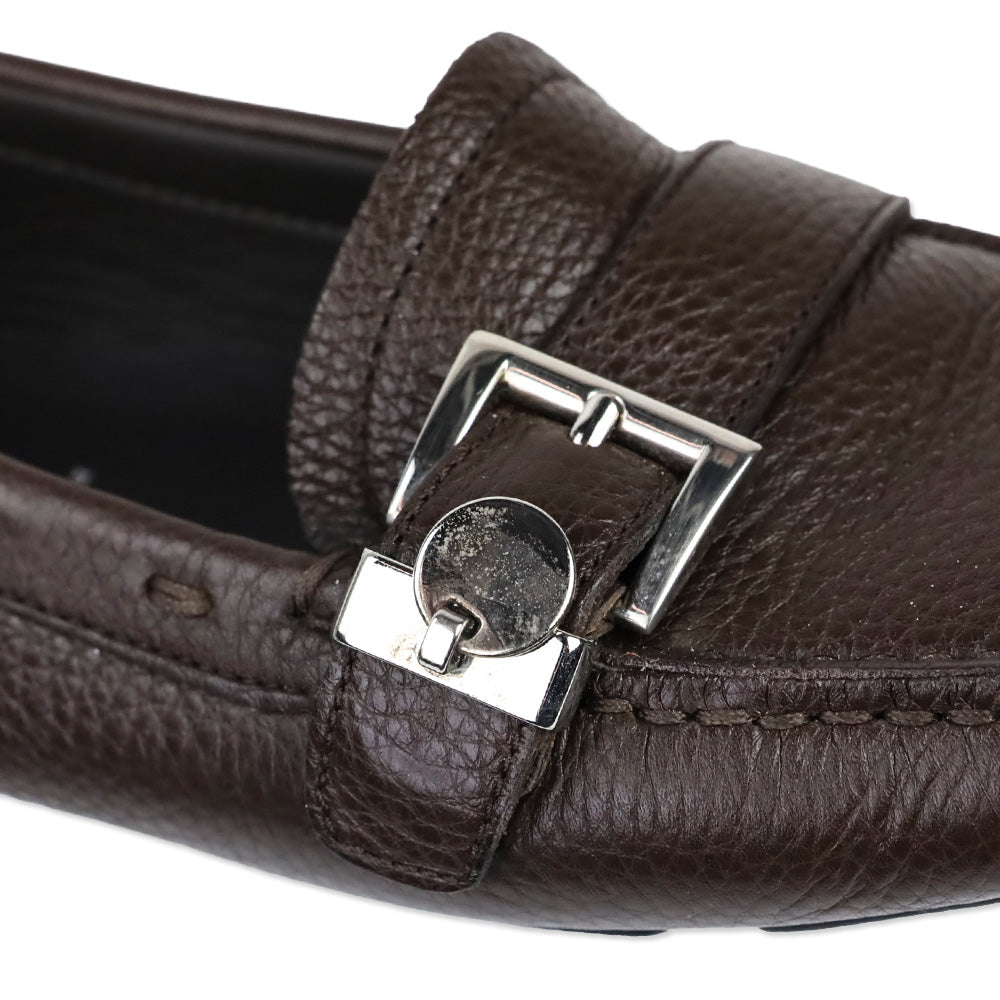 Prada Brown Leather Buckle Moccasin Driver Loafer