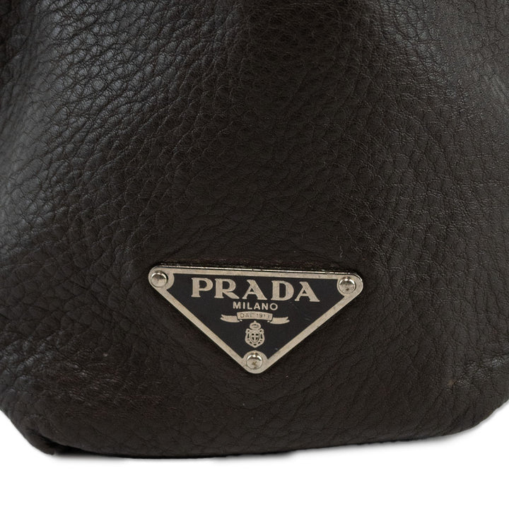 Prada Brown Leather Stud Trim Tote Bag