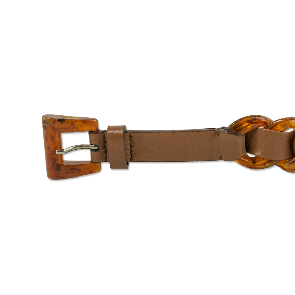 Prada Brown Leather Tortoiseshell Plexiglas Chain Link Belt