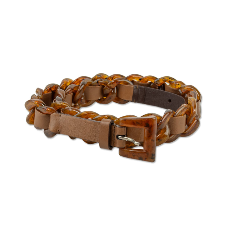 Prada Brown Leather Tortoiseshell Plexiglas Chain Link Belt