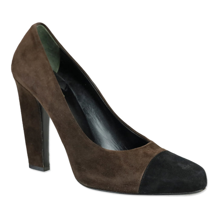 Prada Brown Suede Black Cap Toe Pumps
