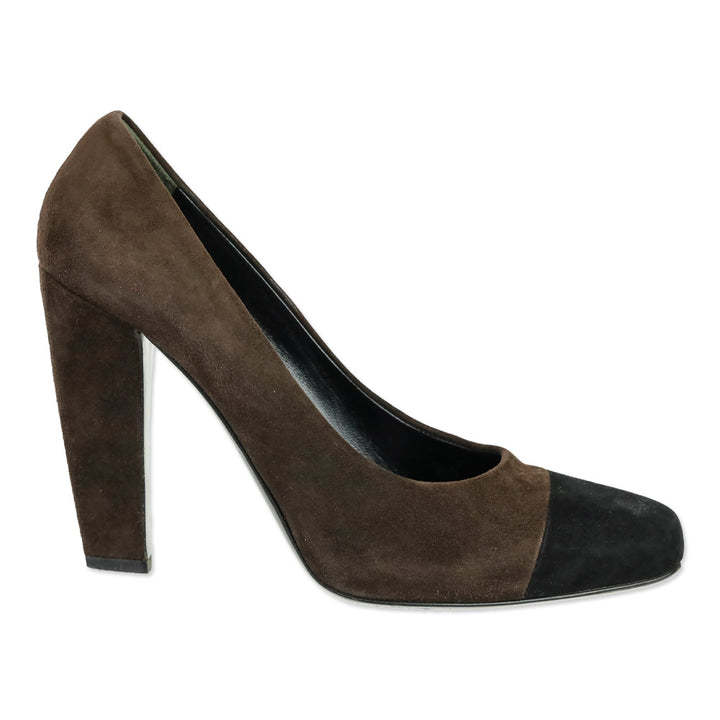 Prada Brown Suede Black Cap Toe Pumps