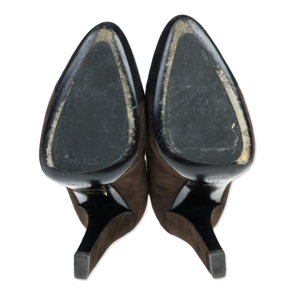 Prada Brown Suede Black Cap Toe Pumps