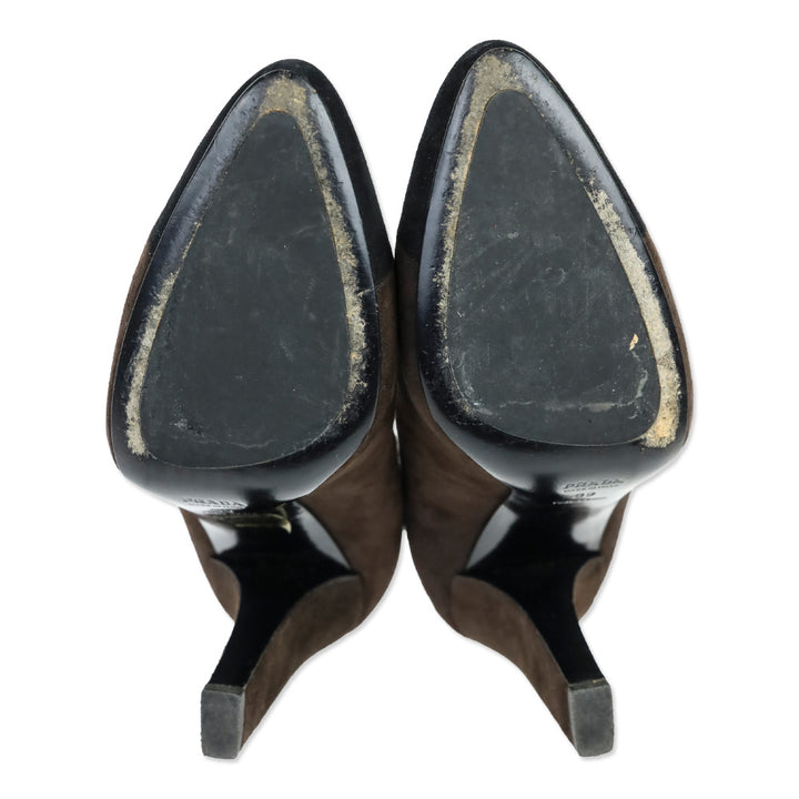 Prada Brown Suede Black Cap Toe Pumps