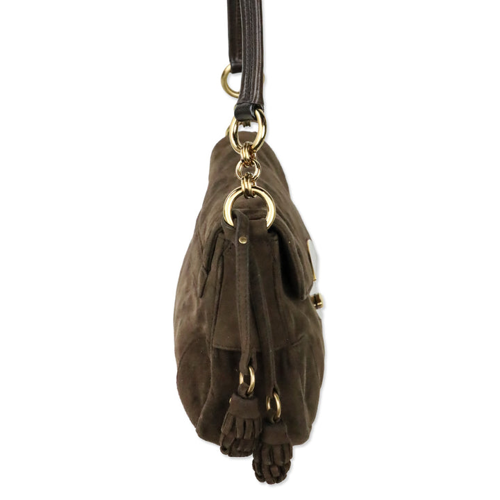 Prada Brown Suede Flap Shoulder Bag