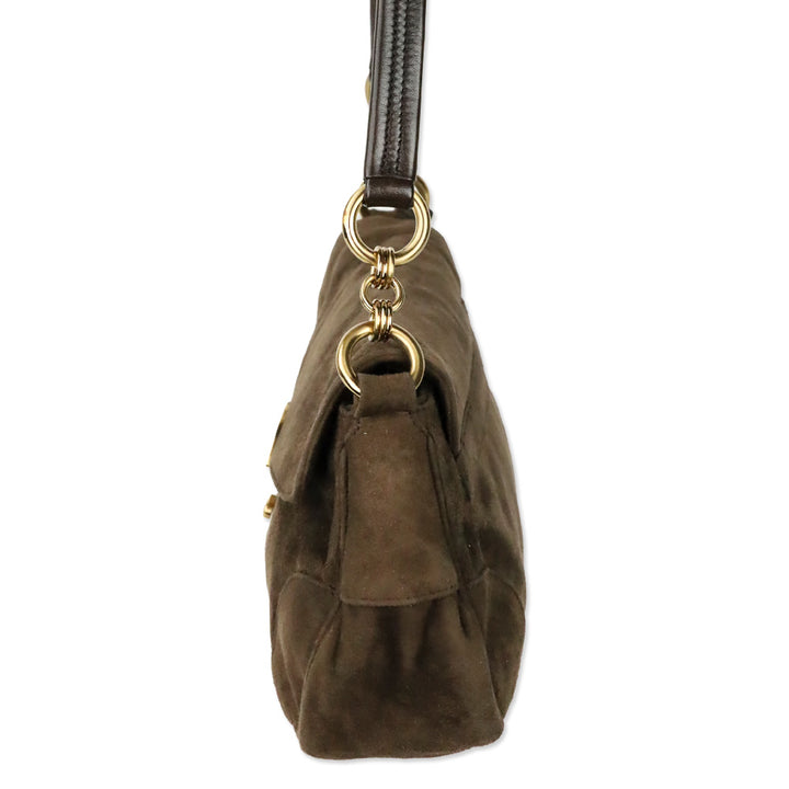 Prada Brown Suede Flap Shoulder Bag