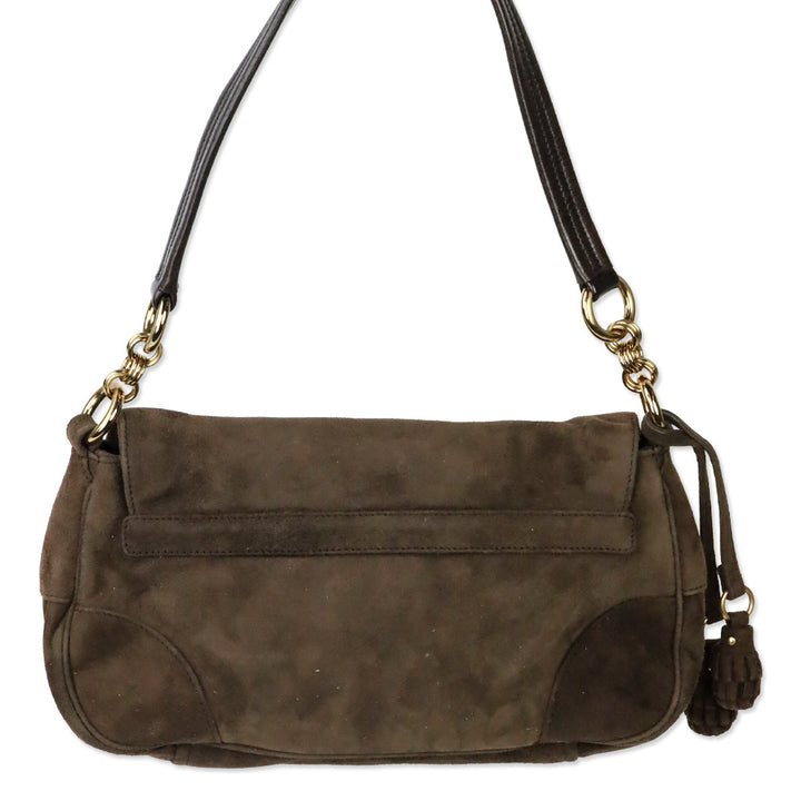 Prada Brown Suede Flap Shoulder Bag