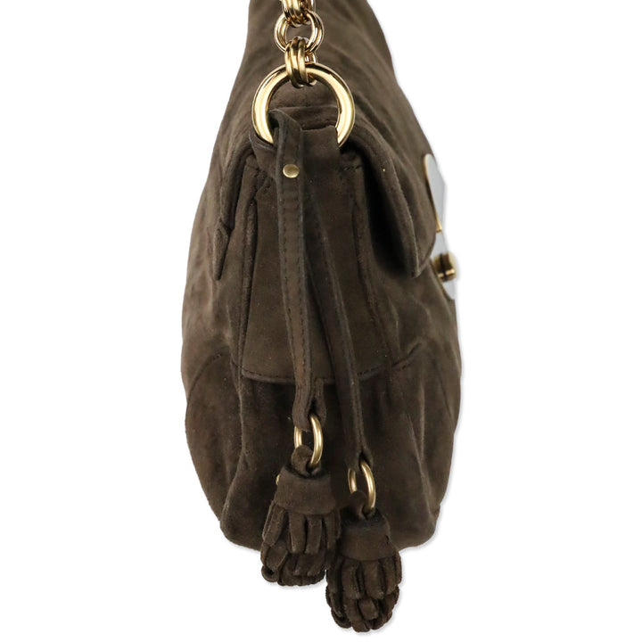 Prada Brown Suede Flap Shoulder Bag