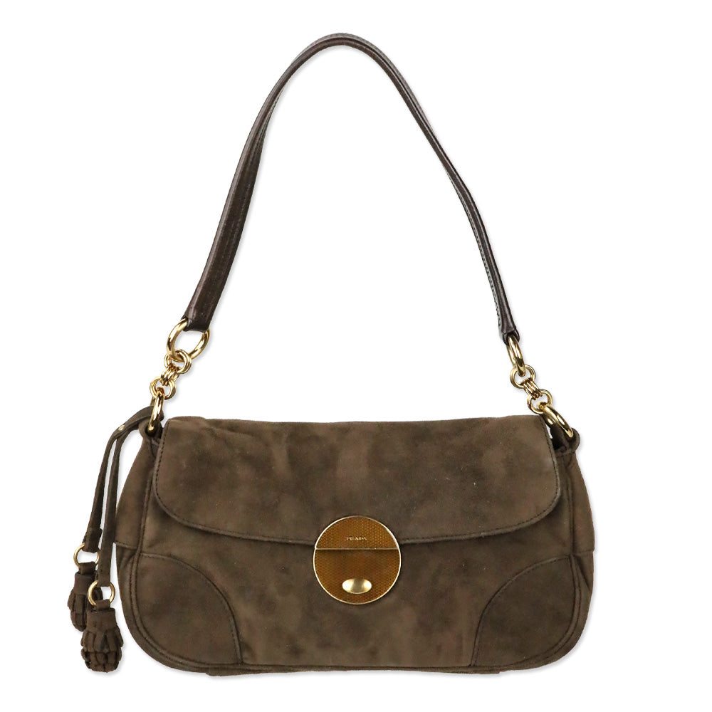 Prada Brown Suede Flap Shoulder Bag