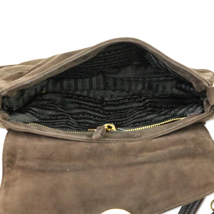 Prada Brown Suede Flap Shoulder Bag