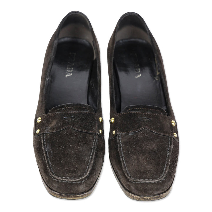 Prada Brown Suede Penny Loafer