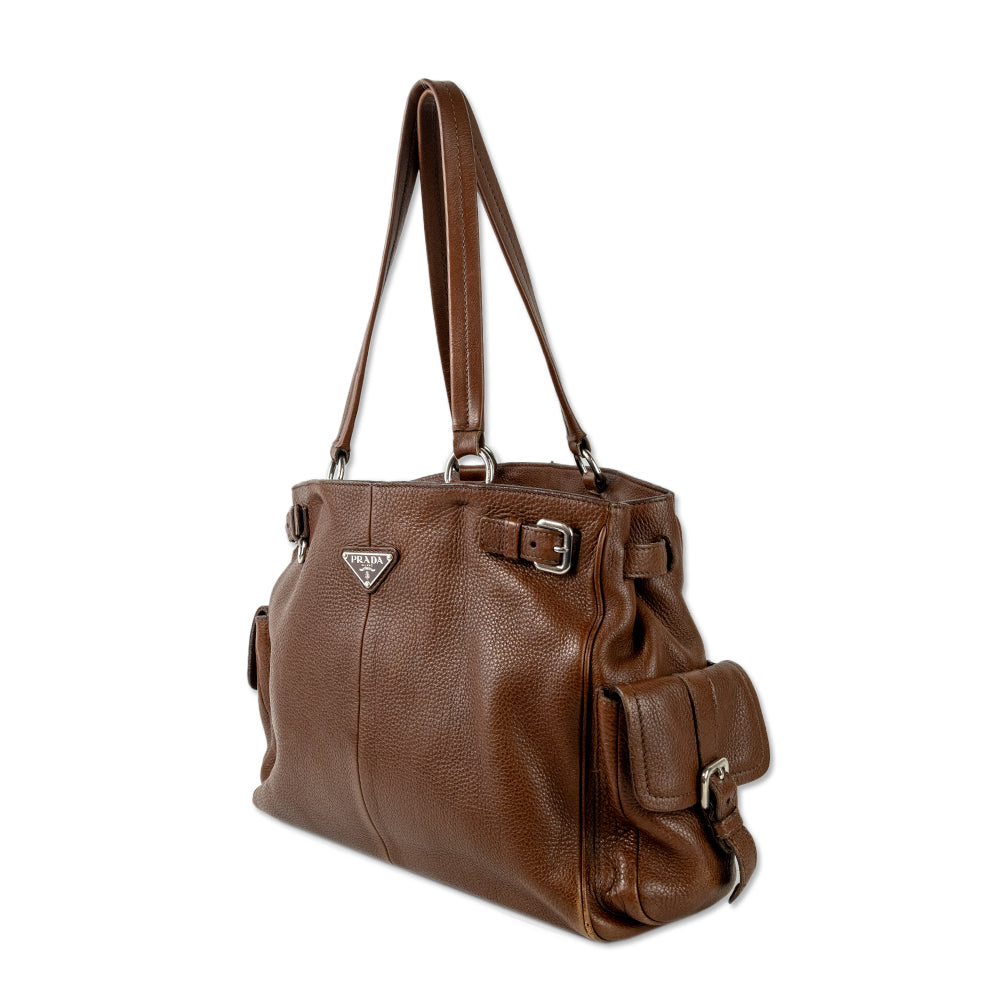 Prada Brown Vitello Daino Leather Shoulder Bag