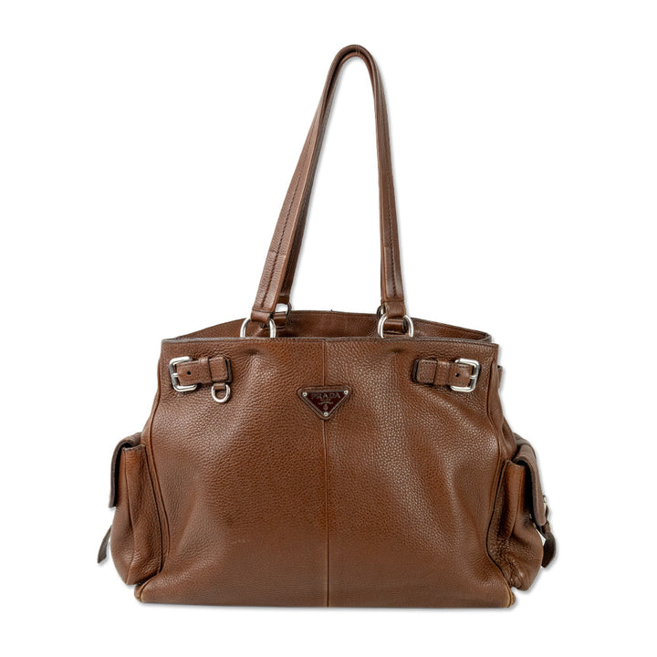 Prada Brown Vitello Daino Leather Shoulder Bag